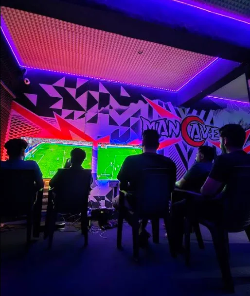 Console lounge with neon lighting